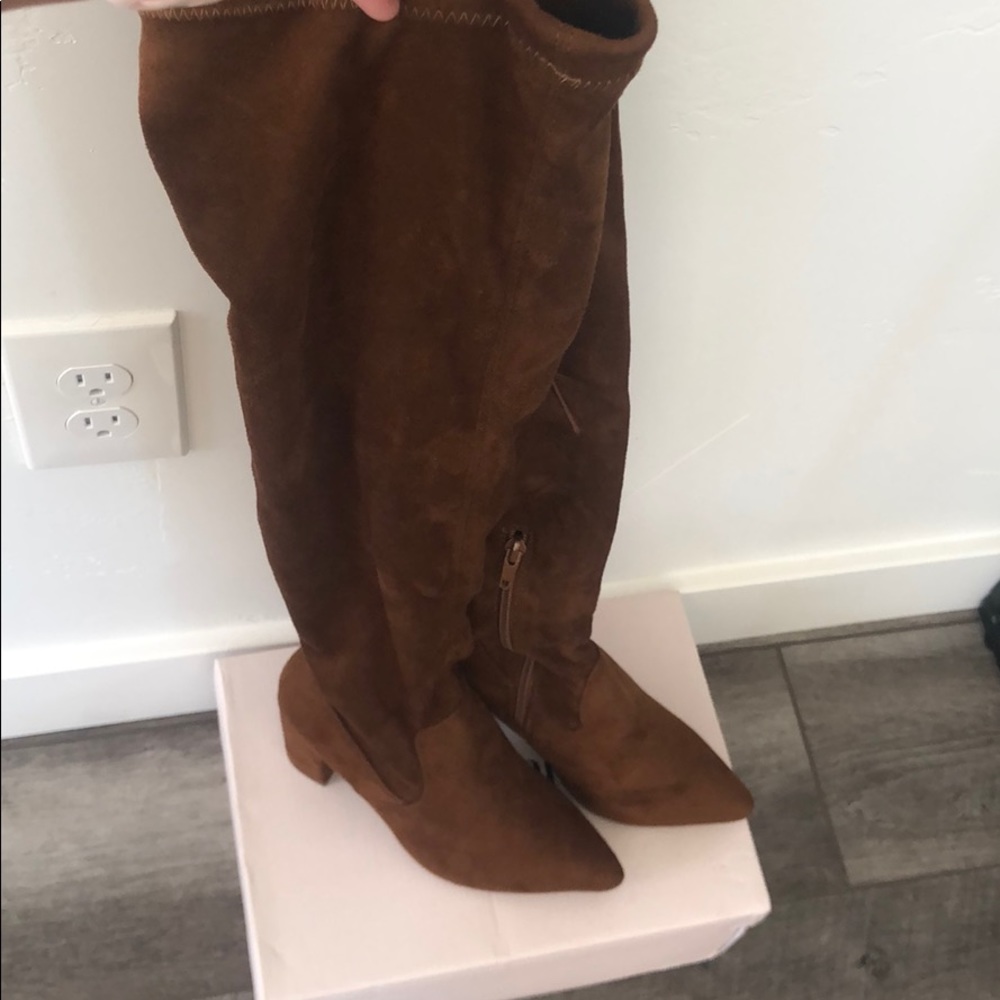 JustFab Cognac Over the Knee Boots